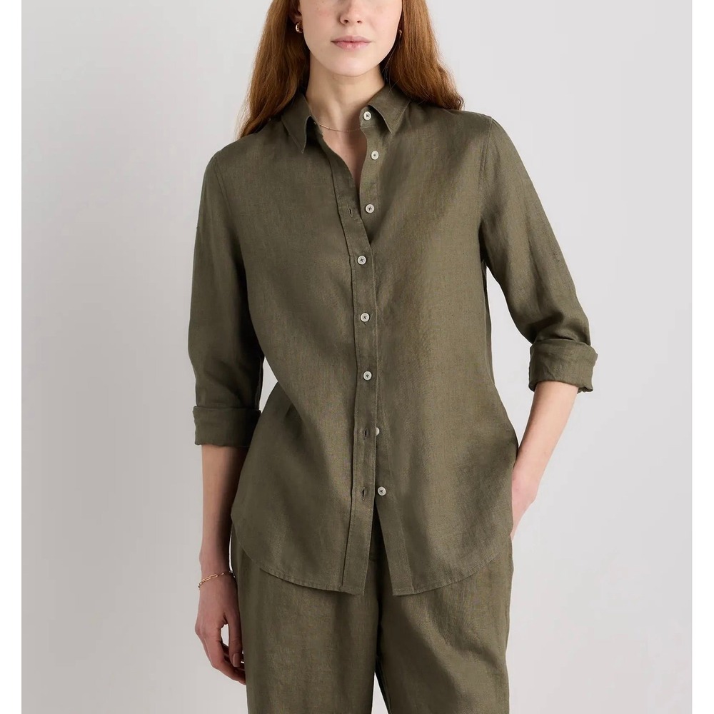 Quince 100% European Linen Button-Up Shirt Olive Green Size L